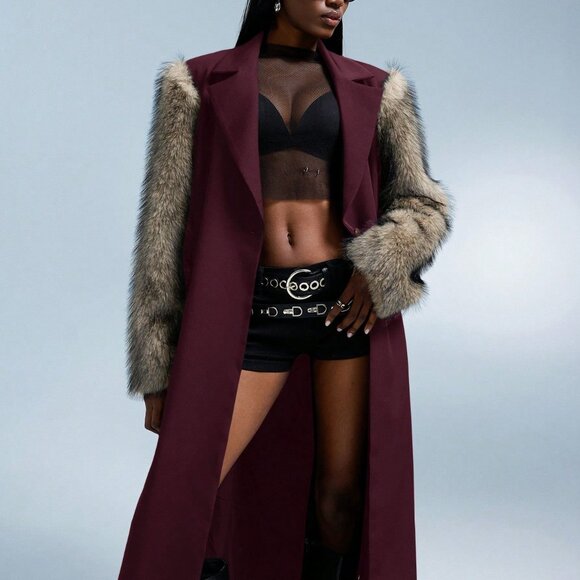 Brown Women's Elegant Long Faux Fur Jacket - Picture 7 of 9